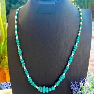 Vintage Turquoise nugget & Spiny Oyster Shell Heishi Necklace 30”